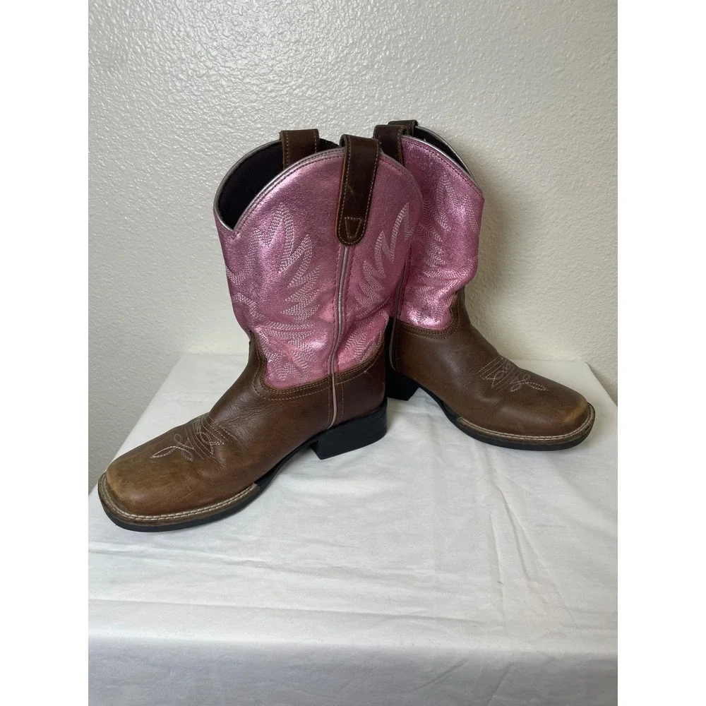 Shyanne Western Boots Kids Size 3D Brown Pink Good Leather‎ Square Toe 20090
